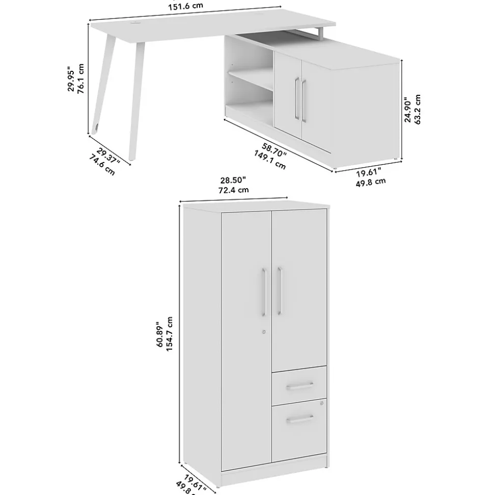 Bush Business Furniture Vista 60"W L Shaped Desk with Low Storage Cabinet and Wardrobe, Natural Elm (VST010NE)