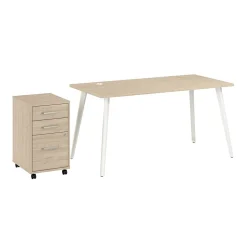 Bush Business Furniture Vista 60"W Desk with 3 Drawer Mobile File Cabinet, Natural Elm (VST002NESU)