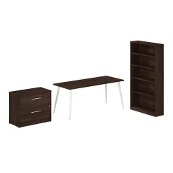 Bush Business Furniture Vista 72"W Desk with Lateral File Cabinet and Bookcase, Black Walnut (VST011BWSU)