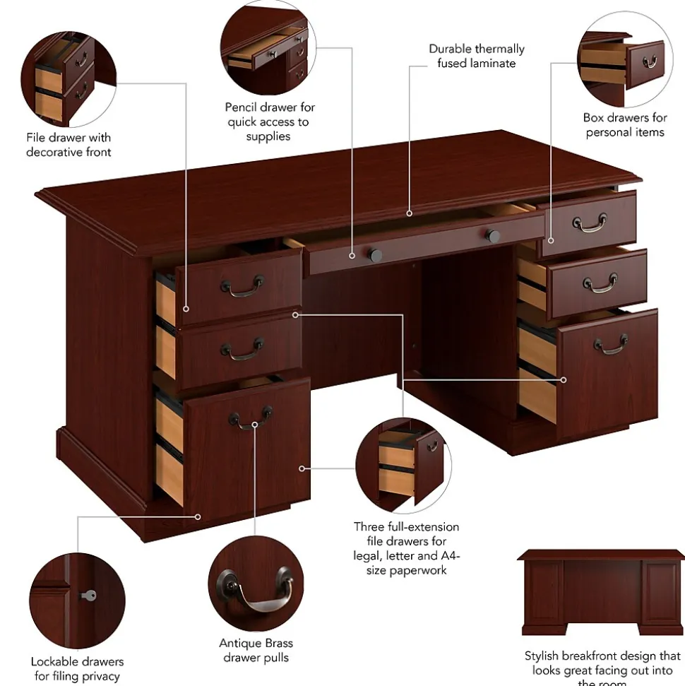 Bush Business Furniture 66"W Arlington Executive Desk with Drawers, Harvest Cherry (WC65566-03K)