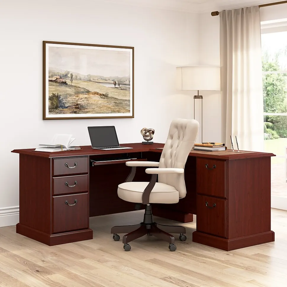 Bush Business Furniture 66"W Arlington L Shaped Desk with Drawers and Keyboard Tray, Harvest Cherry (WC65570-03K)