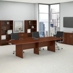 Bush Business Furniture 120W x 48D Boat Shaped Conference Table with Wood Base, Hansen Cherry (99TB12048HCK)