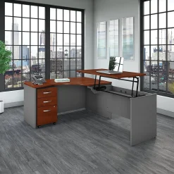 Bush Business Furniture Westfield 60"W Right Hand 3 Position Sit to Stand L Desk w File Cabinet, Hansen Cherry (SRC128HCSU)