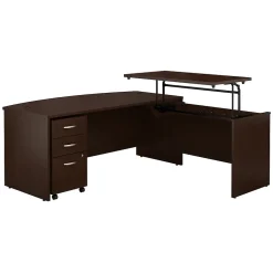 Bush Business Furniture Westfield 72"W 3 Position Bow Front Sit to Stand L Desk w/ File Cabinet, Mocha Cherry (SRC126MRSU)
