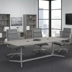 Bush Business Furniture 96W x 42D Boat Shaped Conference Table with Metal Base, Platinum Gray (99TBM96PGSVK)