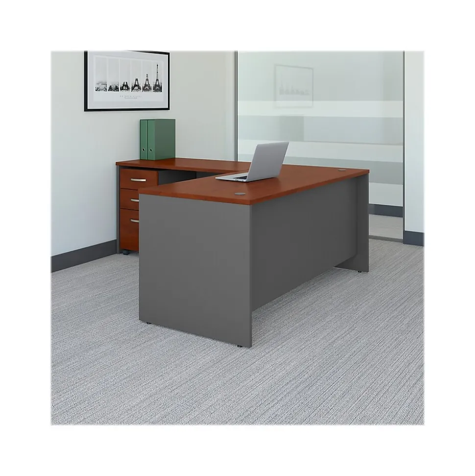 Bush Business Furniture Westfield 66"W L Shaped Desk with Return and File Cabinet, Hansen Cherry/Graphite Gray (SRC083HCSU)