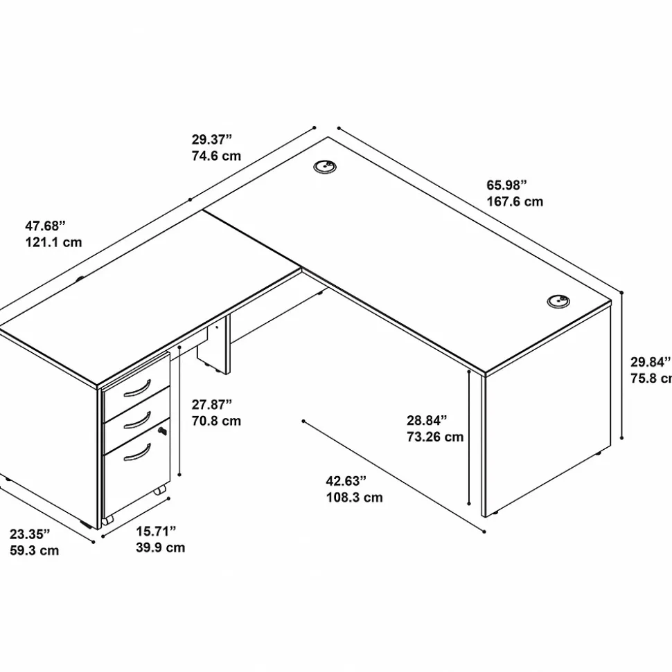 Bush Business Furniture Westfield 66"W L Shaped Desk with Return and File Cabinet, Hansen Cherry/Graphite Gray (SRC083HCSU)