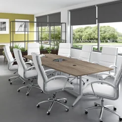 Bush Business Furniture 120W x 48D Boat Shaped Conference Table with Metal Base, Modern Hickory (99TBM120MHSVK)