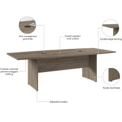 Bush Business Furniture 96W x 42D Boat Shaped Conference Table with Wood Base, Modern Hickory (99TB9642MHK)