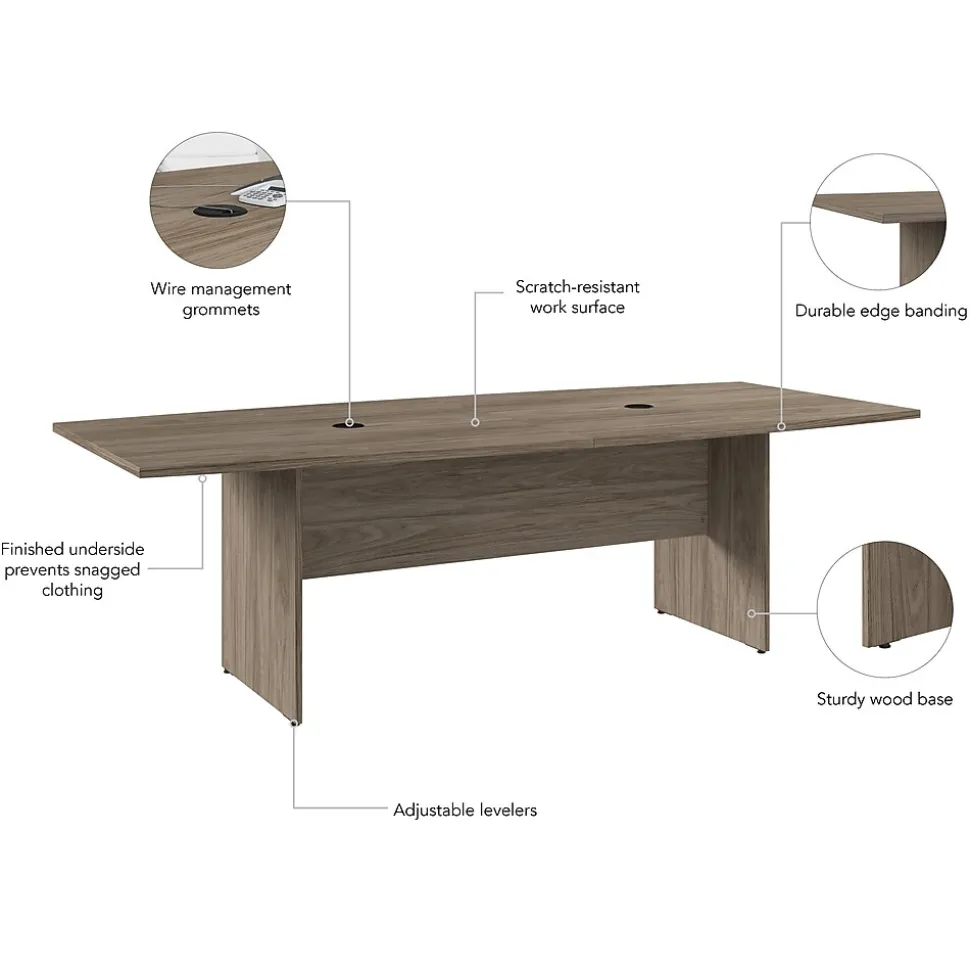 Bush Business Furniture 96W x 42D Boat Shaped Conference Table with Wood Base, Modern Hickory (99TB9642MHK)