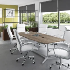 Bush Business Furniture 96W x 42D Boat Shaped Conference Table with Metal Base, Modern Hickory (99TBM96MHSVK)