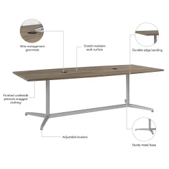 Bush Business Furniture 96W x 42D Boat Shaped Conference Table with Metal Base, Modern Hickory (99TBM96MHSVK)