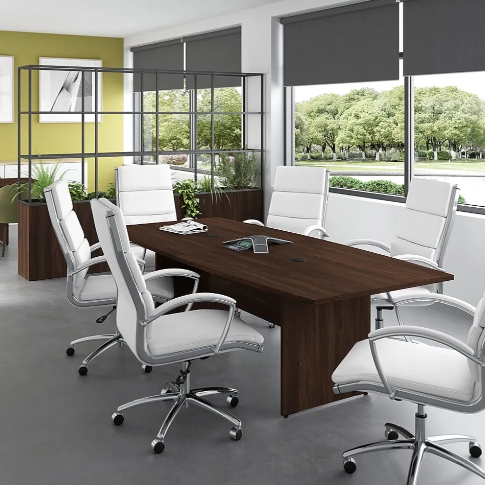 Bush Business Furniture 96W x 42D Boat Shaped Conference Table with Wood Base, Black Walnut (99TB9642BWK)