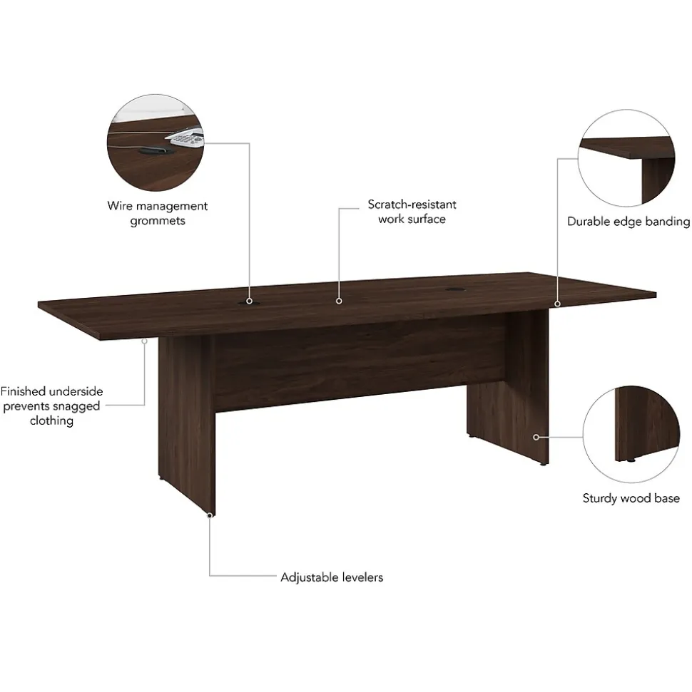Bush Business Furniture 96W x 42D Boat Shaped Conference Table with Wood Base, Black Walnut (99TB9642BWK)