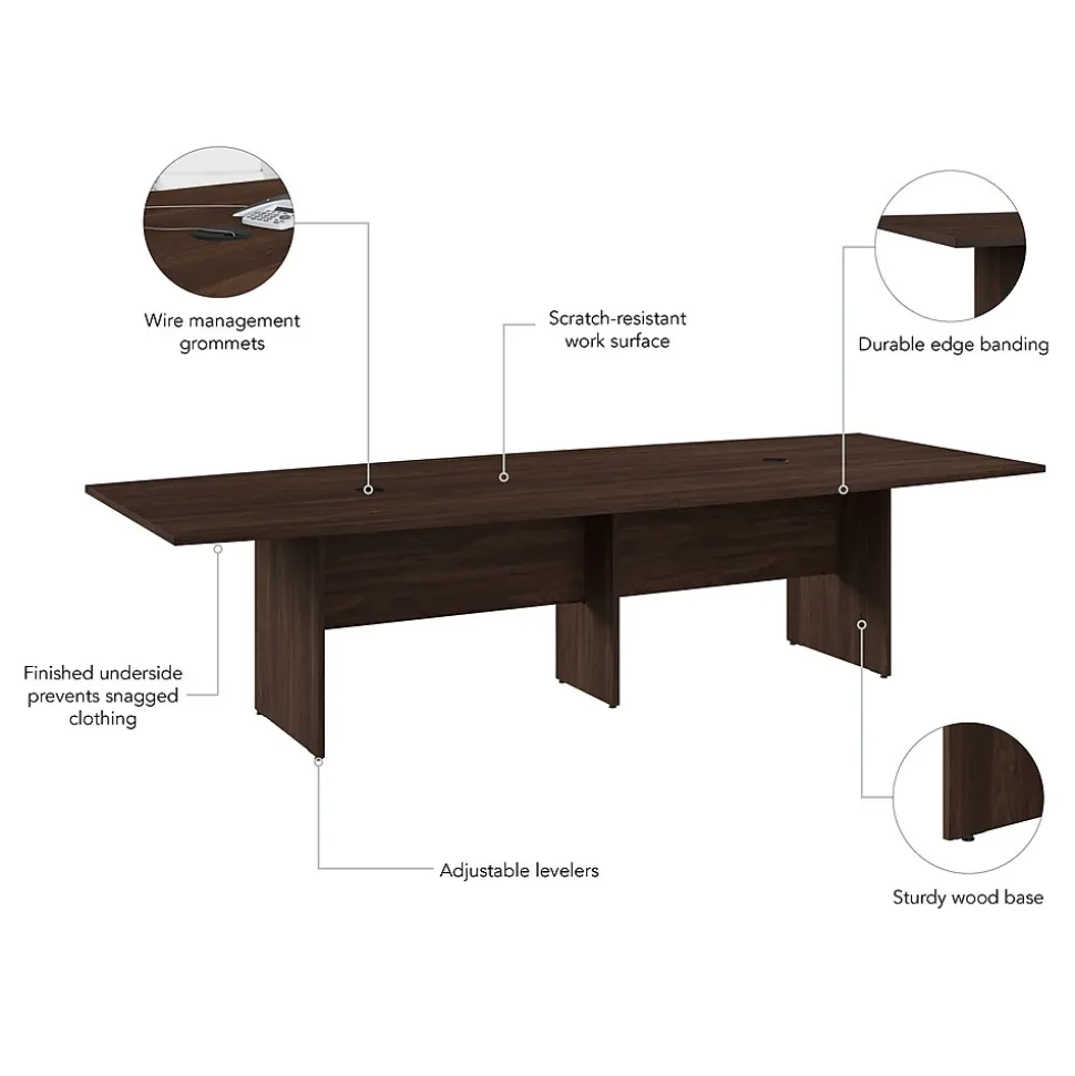 Bush Business Furniture 120W x 48D Boat Shaped Conference Table with Wood Base, Black Walnut (99TB12048BWK)