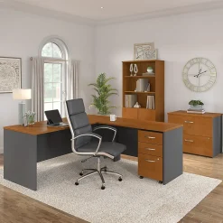 Bush Business Furniture Westfield 72W L Shaped Desk with 48W Return and Mobile File Cabinet, Natural Cherry (SRC001NCSU)
