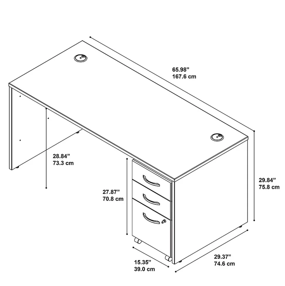Bush Business Furniture Westfield 66W x 30D Office Desk with Mobile File Cabinet, Hansen Cherry (SRC015HCSU)