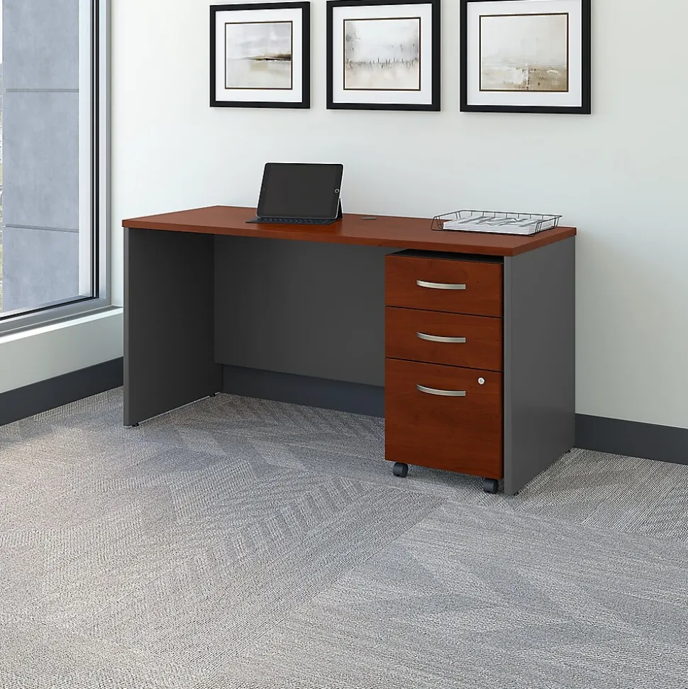 Bush Business Furniture Westfield 60W x 24D Office Desk with Mobile File Cabinet, Hansen Cherry (SRC025HCSU)