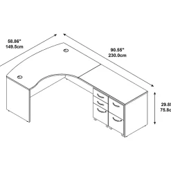Bush Business Furniture Westfield Bow Front Right Handed L Shaped Desk w/ 2 Mobile Pedestals, Hansen Cherry (SRC034HCRSU)