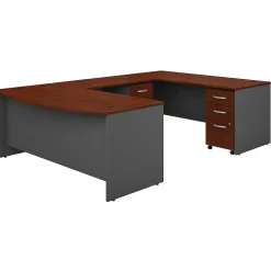 Bush Business Furniture Westfield 72W x 36D Bow Front U Shaped Desk w/ Mobile File Cabinets, Hansen Cherry (SRC043HCSU)