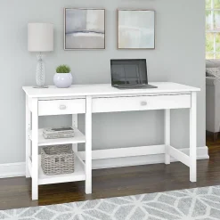 Bush Furniture Broadview 54"W Computer Desk with Shelves, Pure White (BDD154WH-03)