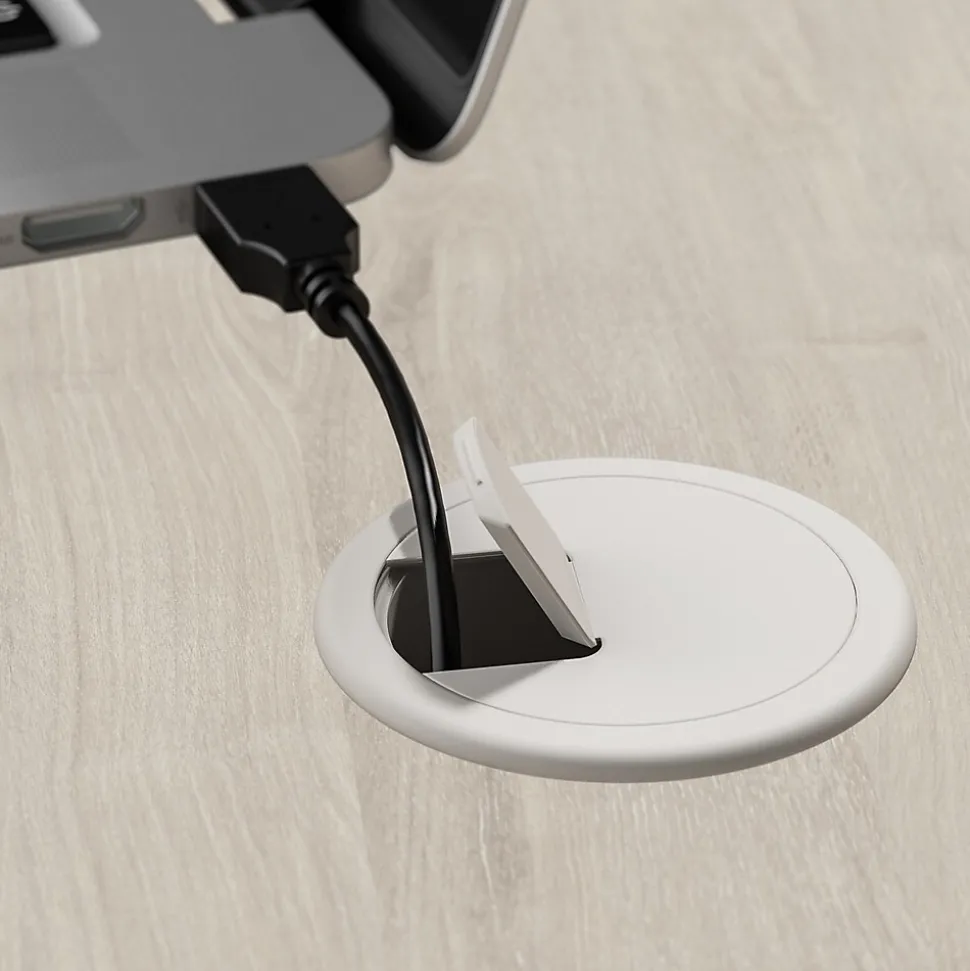 Bush Furniture Cabot 60" L-Shaped Desk with Hutch and 5-Shelf Bookcase, Linen White Oak (CAB011LW)