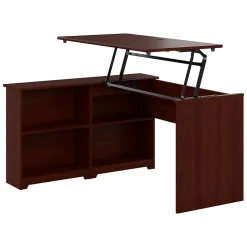 Bush Furniture Cabot 52"W 3 Position Sit to Stand Corner Bookshelf Desk, Harvest Cherry (WC31416)