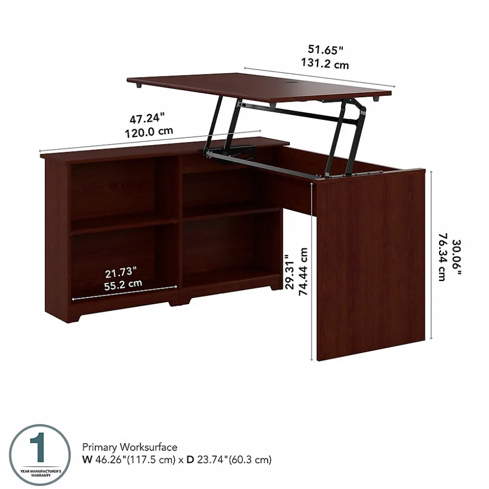 Bush Furniture Cabot 52"W 3 Position Sit to Stand Corner Bookshelf Desk, Harvest Cherry (WC31416)