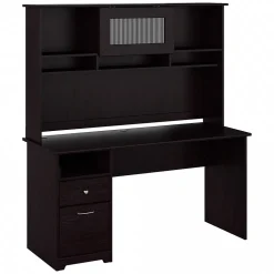 Bush Furniture Cabot 60"W Computer Desk with Hutch, Espresso Oak (CAB042EPO)
