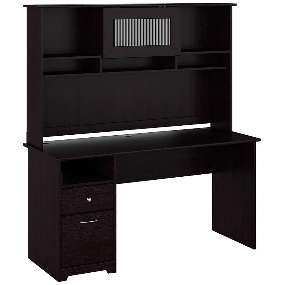 Bush Furniture Cabot 60"W Computer Desk with Hutch, Espresso Oak (CAB042EPO)
