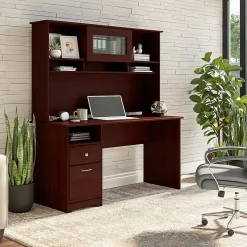 Bush Furniture Cabot 60"W Computer Desk with Hutch, Harvest Cherry (CAB042HVC)