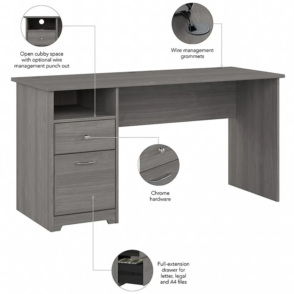 Bush Furniture Cabot 60"W Computer Desk with Drawers, Modern Gray (WC31360)