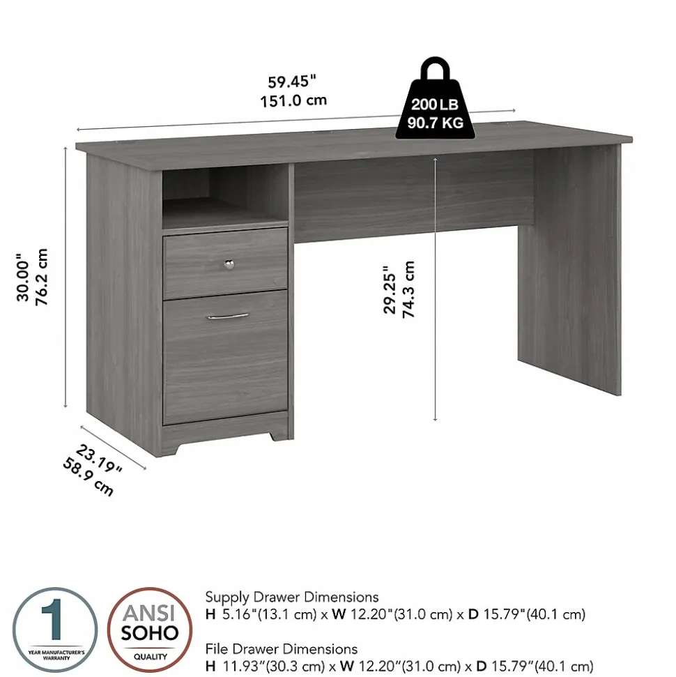 Bush Furniture Cabot 60"W Computer Desk with Drawers, Modern Gray (WC31360)