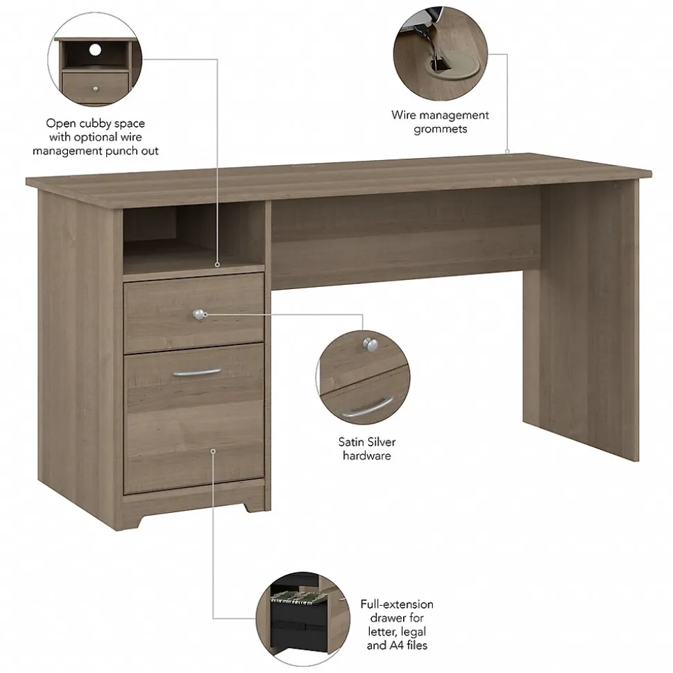 Bush Furniture Cabot 60"W Computer Desk with Drawers, Ash Gray (WC31260)