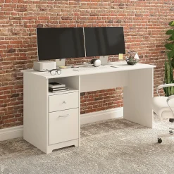 Bush Furniture Cabot 60"W Computer Desk with Drawers, White (WC31960)