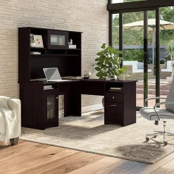 Bush Furniture Cabot 60"W L Shaped Computer Desk with Hutch and Storage, Espresso Oak (CAB001EPO)