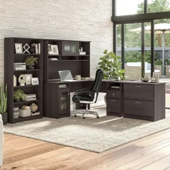 Bush Furniture Cabot 60"W L Shaped Computer Desk with Hutch, File Cabinet and Bookcase, Heather Gray (CAB010HRG)