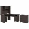 Bush Furniture Cabot 60"W L Shaped Computer Desk with Hutch and Lateral File Cabinet, Heather Gray (CAB005HRG)