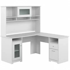 Bush Furniture Cabot 60"W L Shaped Computer Desk with Hutch and Storage, White (CAB001WHN)