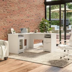 Bush Furniture Cabot 60"W L Shaped Computer Desk with Storage, White (WC31930K)