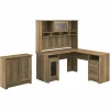 Bush Furniture Cabot 60"W L Shaped Computer Desk with Hutch and Small Storage Cabinet, Reclaimed Pine (CAB016RCP)