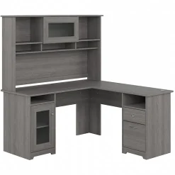 Bush Furniture Cabot 60"W L Shaped Computer Desk with Hutch and Storage, Modern Gray (CAB001MG)