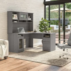 Bush Furniture Cabot 60"W L Shaped Computer Desk with Hutch and Storage, Modern Gray (CAB001MG)