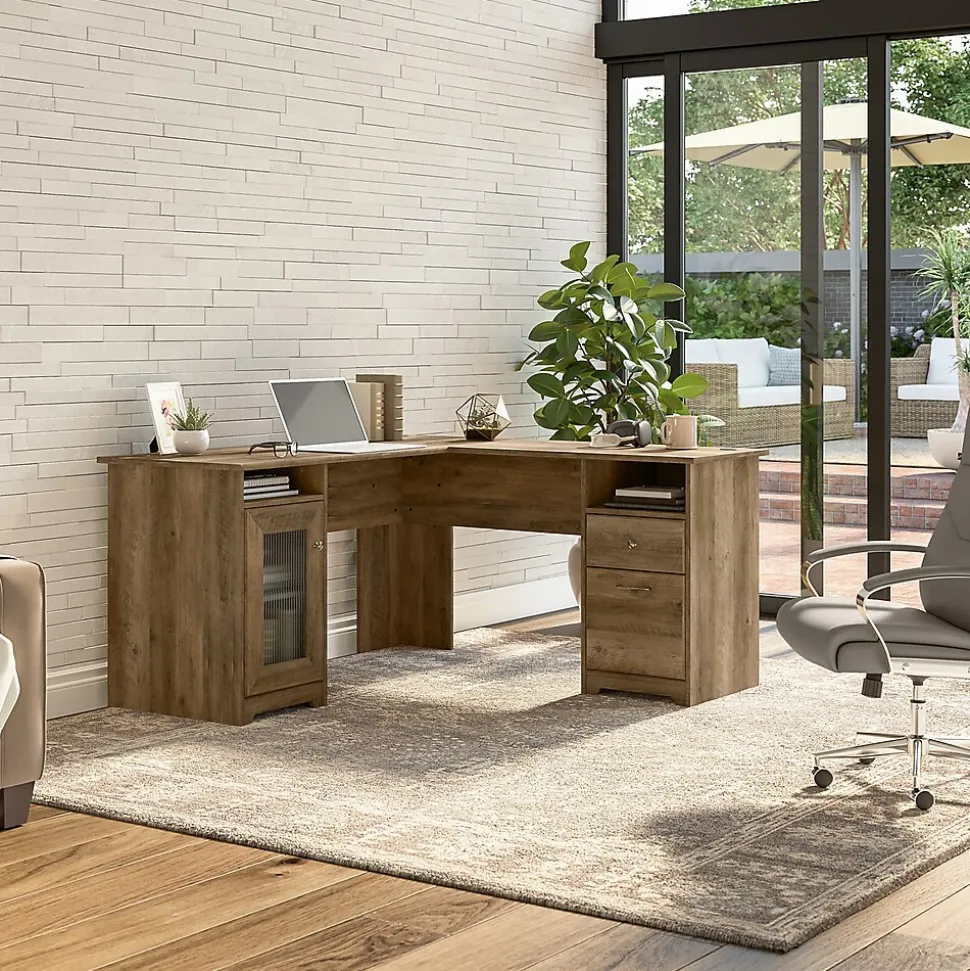 Bush Furniture Cabot 60"W Wood L-Shaped Computer Desk, Reclaimed Pine (WC31530K)