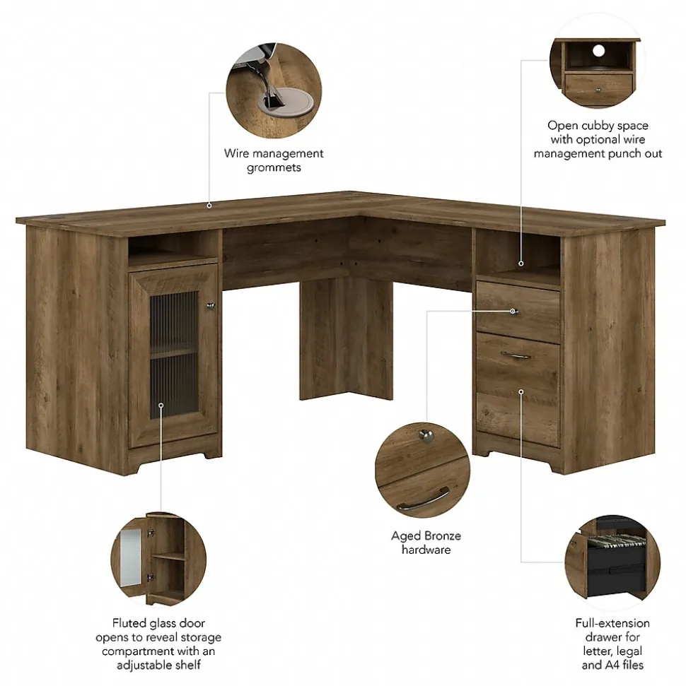 Bush Furniture Cabot 60"W Wood L-Shaped Computer Desk, Reclaimed Pine (WC31530K)