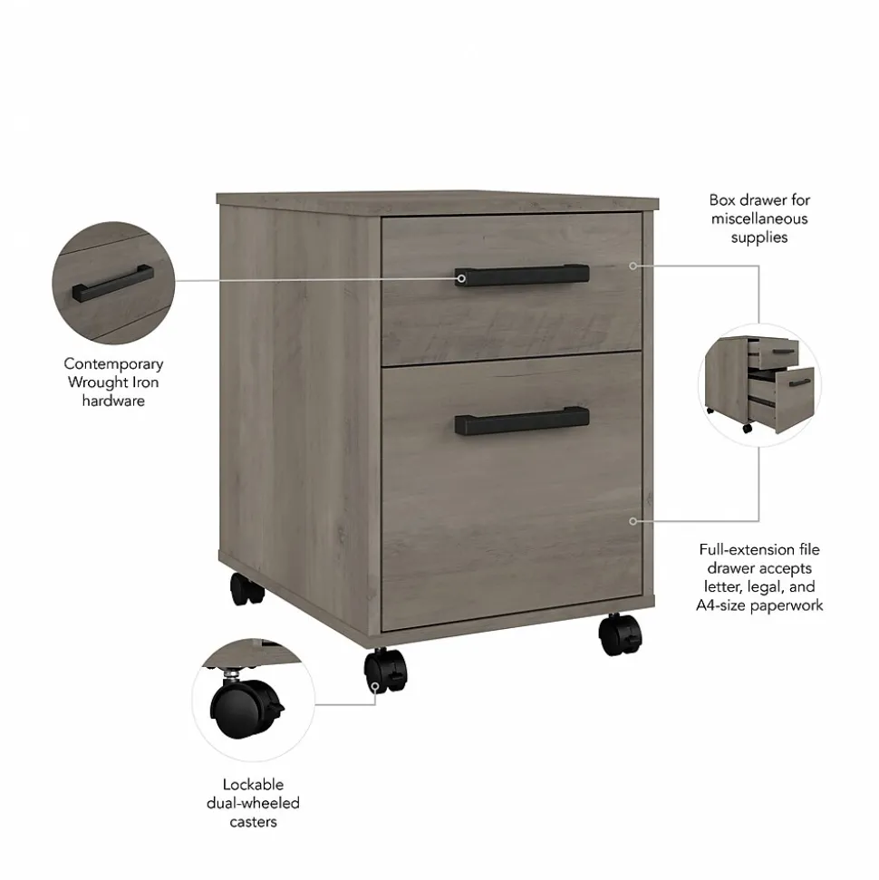 Bush Furniture City Park 2 Drawer Mobile File Cabinet, Driftwood Gray (CPF116DG-03)