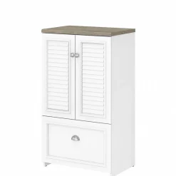 Bush Furniture Fairview 41.69" Storage Cabinet with 3 Shelves, Shiplap Gray/Pure White (WC53680-03)
