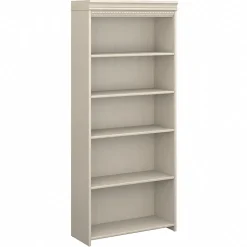 Bush Furniture Fairview Collection 69"H 5-Shelf Bookcase with Adjustable Shelves, Antique White Laminated Wood (WC53265-03)