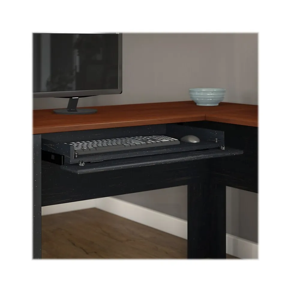 Bush Furniture Fairview 60"W L Shaped Desk with Lateral File Cabinet and 5 Shelf Bookcase, Antique Black (FV008AB)