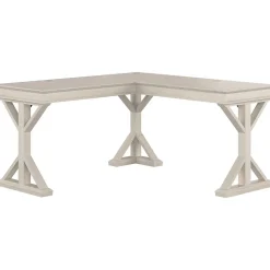 Bush Furniture Homestead 60"W Farmhouse L Shaped Desk, Linen White Oak (HOD160LW-03K)